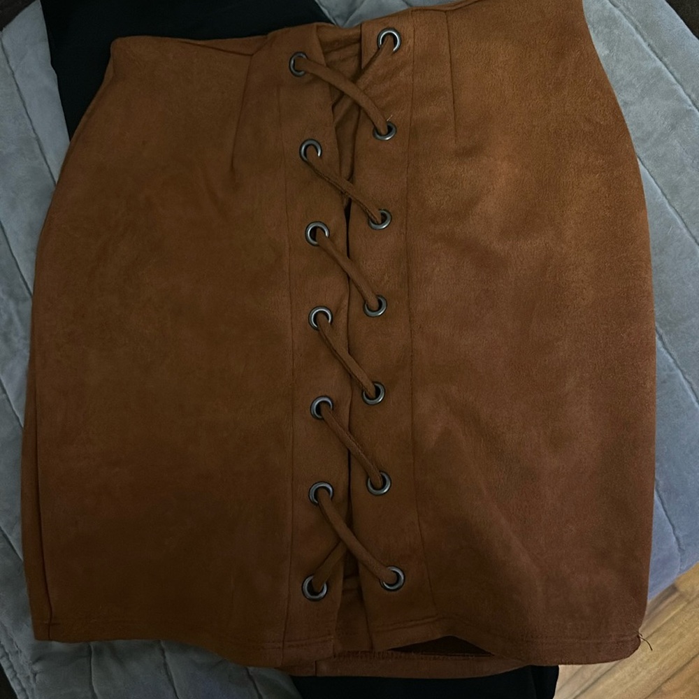 Camel suede skirt